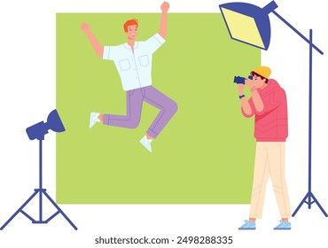 Creative photo session. Professional photographer studio work. Vector illustration