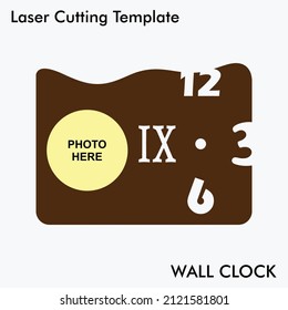 Creative Photo Wall Clock Laser cutting file with option of 1 photos for wall and home decor. Vector photo wall clock mockup for mdf and acrylic cutting.
