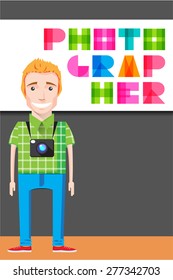 Creative photographer cartoon character. Flat illustration