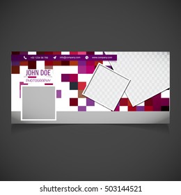 Creative Photography banner template. place for image. Photography Cover. Editable timeline cover template. geometric pixel Corporate cover background. Vector illustration