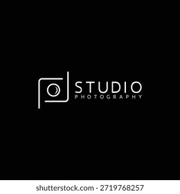 Ilustración vectorial de logotipo de Fotografía creativa con fondo negro.