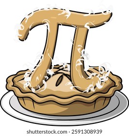 Creative Pi Symbol Pie vector with Whipped Cream Topping, pi day illustration , food pi .