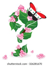 Creative picture with the flag of Syria in the form of a butterfly sitting on a Bush with roses in the form of a question mark