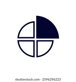 Creative pie chart symbol with four equal parts, designed for business and financial presentations.