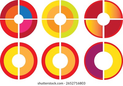 Creative pie chart with vivid color segments, transparent background .Flat process cycle. Progress sectors. business elements and statistics with numbers. Colorful diagram.Circle pie chart diagram. Pi