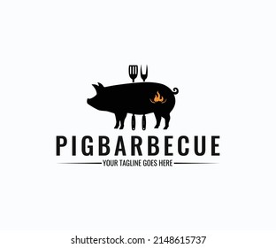 Creative Pig Barbecue Logo Design. BBQ, Barbecue, Barbeque, and Grill Logo Design Template.