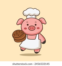 Creative Pig Chef Hand Drawn Vector Illustration with Cooking Concept for elements, and clipart