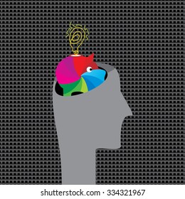 creative piggy bank inside of human head vector 