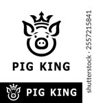 Creative pig-themed logo featuring a stylized pig face wearing a crown isolated on white background