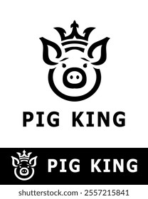 Creative pig-themed logo featuring a stylized pig face wearing a crown isolated on white background