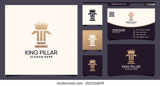 Creative pillar and crown logo with unique concept and business card design Premium Vector