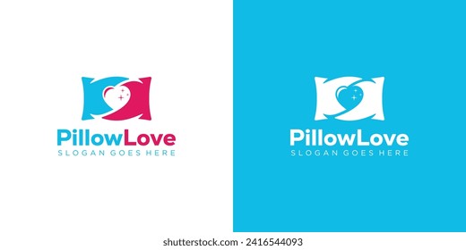 Creative Pillow Love Logo. Heart Pillow Sleeping Relaxing Logo Icon Symbol Vector Design Template.