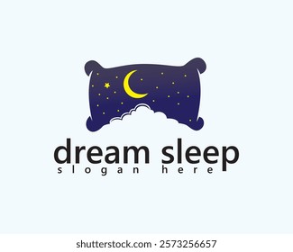 creative pillow with night image complete with stars and moon and night clouds logo design template