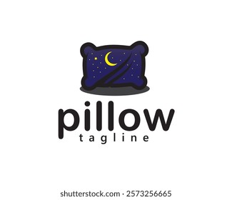 creative pillow with night image with moon and shining stars logo design template