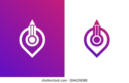 Creative Pin Location Logo. Pencil Combined with Point Map Icon Vector Illustration