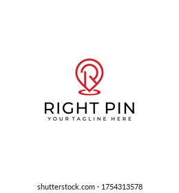 Creative pin location with R sign logo design Vector sign illustration template