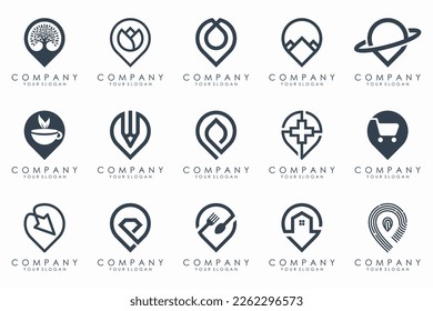 creative pin map location logo icon set.