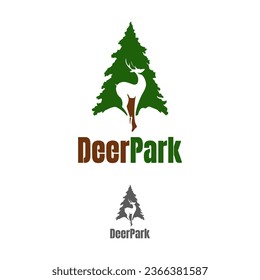Creative Pine logo with Deer Silhouette. Concept logo template.