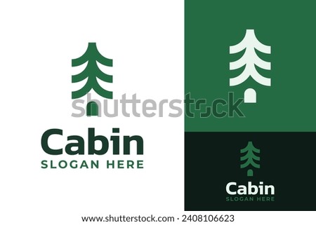 Creative Pine Tree Forest Cabin Home House Logo Design Branding Template