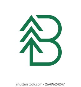 Pine Árvore criativa com design de logotipo de letra B.