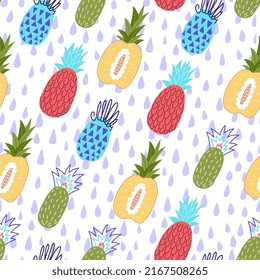Creative pineapple seamless pattern. Tropical fruit background texture. Summer food pattern.