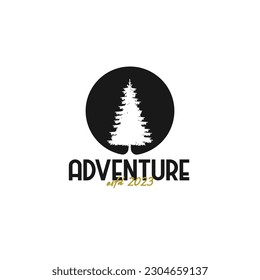 Creative pines tree outdoor adventure camp. Forest vintage retro rustic hipster logo design illustration idea