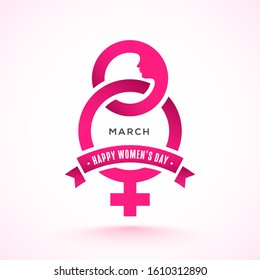 Creative Pink 8 March Text with Female Sign on White background for Happy Women's Day Celebration Concept.