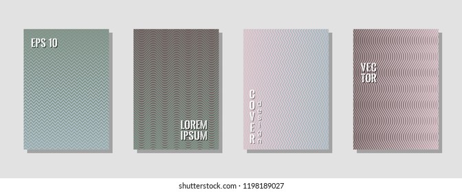 Creative pink brown zig zag banner templates, wavy lines gradient stripes backgrounds for business cover. Curve shapes stripes, zig zag edge lines halftone texture gradient poster backgrounds set.