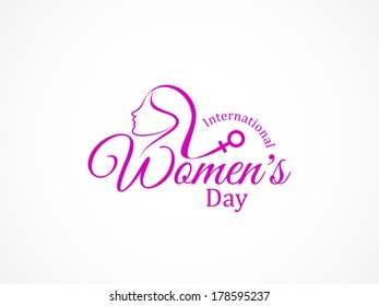 Creative pink color text design element for women's day on white background.