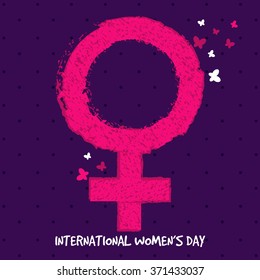 Creative pink Female symbol on purple background for International Women's Day celebration.