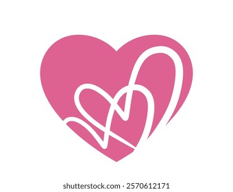 Creative pink heart with line hearts. Love, romantic and valentines design element. Isolated vector image