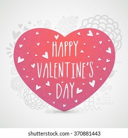 Creative pink heart on floral design decorated grey background for Happy Valentine's Day celebration.