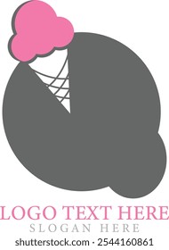 creative pink ice cream logo design minimalist line template symbol vector illustration.