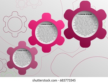 Creative pink infographic. Business data visualization.Vector illustration 3 gears options steps process chart. Cartoon style design high quality realistic shadows presentation template parts 