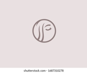 Kreativ rosafarbenes lineares Logo Symbol abstraktes Bild eines Mädchens in einem Kreis für Ihr Unternehmen
