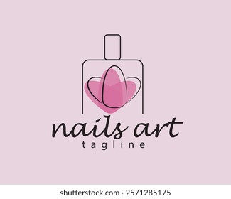 creative pink nail polish flower shape with striped nail polish bottle logo design