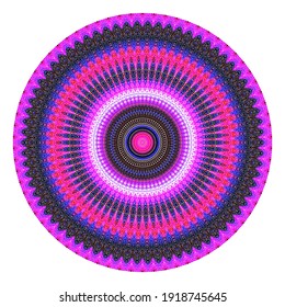 Creative pink points round symbol. Abstract symmetrical logo. Mosaic colored beads. Circle dots modern pixel flora art icon. Pattern ornament decorative illustration eps10.