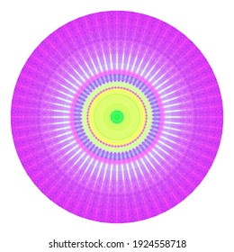Creative pink, purple, green  points round symbol. Abstract symmetrical logo. Mosaic colored beads. Circle dots modern pixel floral art icon. Pattern ornament decorative illustration eps10.