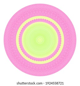Creative pink, purple, green  points round symbol. Abstract symmetrical logo. Mosaic colored beads. Circle dots modern pixel floral art icon. Pattern ornament decorative illustration eps10.