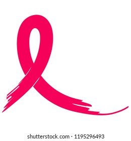 Creative Pink Ribbon Drawn with Brush Isolated on White Background. Breast Cancer Day Awareness Concept