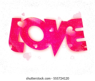 Creative Pink Text Love with Hearts for Valentine's Day celebration.