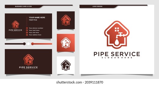 Creative pipe service logo with cool combined house and water drops concept for business company Premium vektor