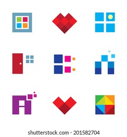Creative pixel cube door logo window opportunity dimension icon set