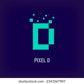 Creative pixel letter D logo. Unique digital pixel art and pixel explosion template. vector