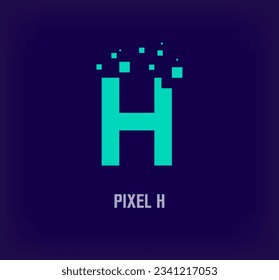 Creative pixel letter H logo. Unique digital pixel art and pixel explosion template. vector