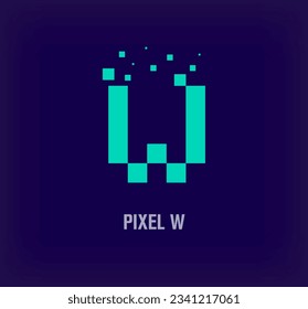 Creative pixel letter W logo. Unique digital pixel art and pixel explosion template. vector