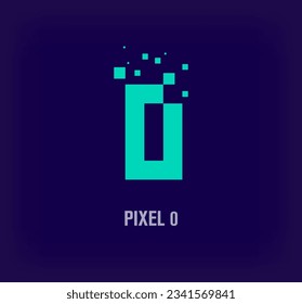 Creative pixel number 0 logo. Unique digital pixel art and pixel explosion template. vector