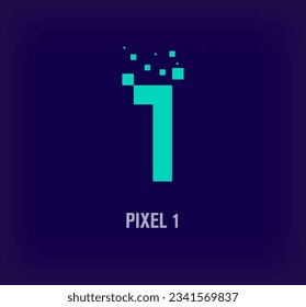 Creative pixel number 1 logo. Unique digital pixel art and pixel explosion template. vector