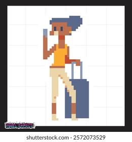 creative pixels icon with a woman on holiday theme