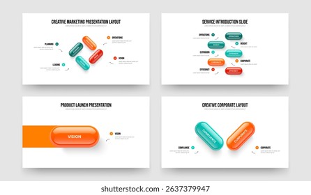 Creative Plan 4 5 1 2 Element Diagram Presentation Template Collection. Project Proposal Four Five One Two Option Infographic Slide Layout Vector Illustration Bundle.